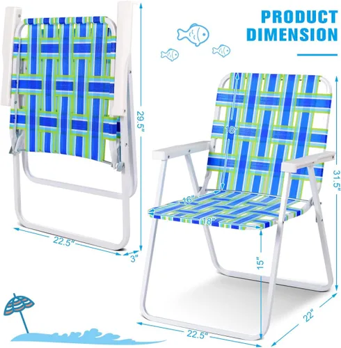 Vista 3 de COSTWAY 6pcs silla de playa plegable camping césped cincha silla ligera 1 posición (azul)