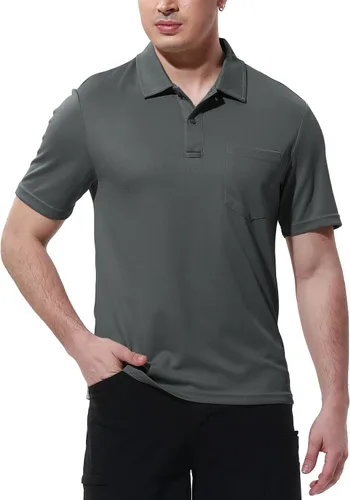 Vista 3 de BGOWATU Camisas polo de manga corta con cuello para hombre, camisas de golf de secado rápido con bolsillo