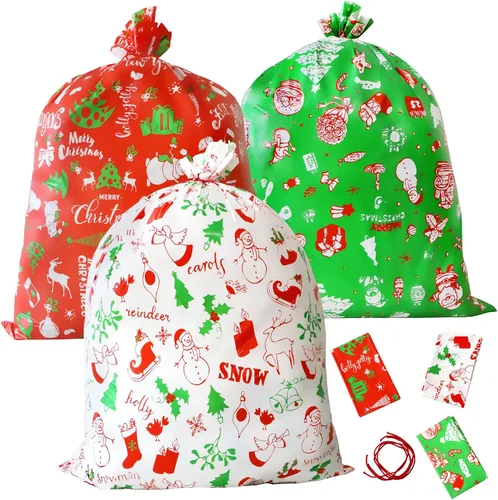 Vista 9 de ZMCINER 38 PCS bolsas de regalo de Navidad con cordón de varios tamaños, bolsas de Navidad con cordón para regalos de Navidad, regalos
