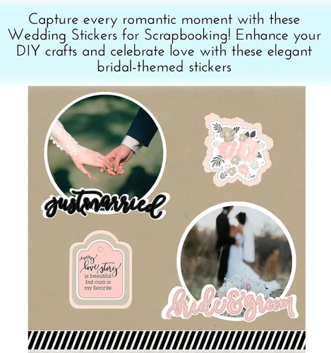Vista 2 de Calcomanías de boda para álbumes de recortes, adorno romántico con vestido, pastel, diseño de flores, calcomanías para despedida de soltera, álbum