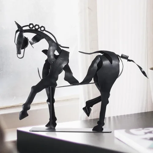 Vista 3 de SunBlogs Art Estatua de caballo hecha a mano, decoración rústica única para oficina y hogar, escultura de metal 100% pintada a mano, regalo perfecto
