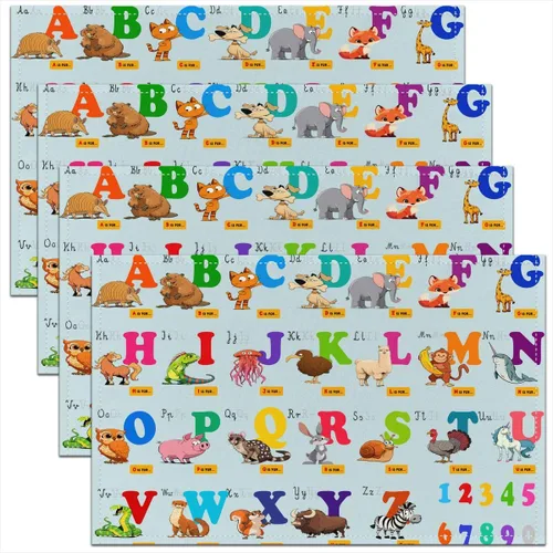 Vista 6 de Juego de 4 manteles individuales de aprendizaje educativo para niños, de 12 x 18 pulgadas, con números del alfabeto ABC, juego de 4 manteles