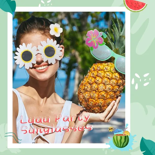 Vista 4 de Macarrie 48 piezas hawaianas Luau suministros para fiestas hawaianas Leis collares pulseras tropicales Luau fiesta gafas divertidas flores hawaianas