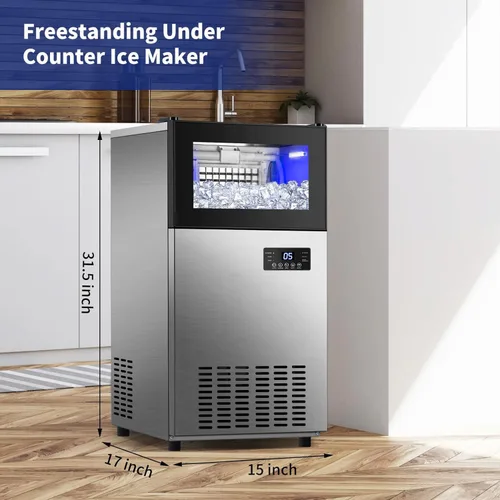 Vista 6 de Máquina de hielo comercial de 130 libras/24 horas, máquina de hielo mejorada de 15 pulgadas de ancho debajo del mostrador con capacidad de hielo