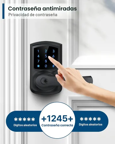 Vista 6 de Cerradura de puerta de entrada sin llave con manija Cerraduras electrónicas Negro mate