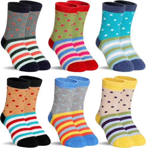 Vista 17 de SeeyAN Calcetines de lana merino para niños y niñas, botas de senderismo, térmicos, cálidos, acogedores, suaves, gruesos, 6 pares