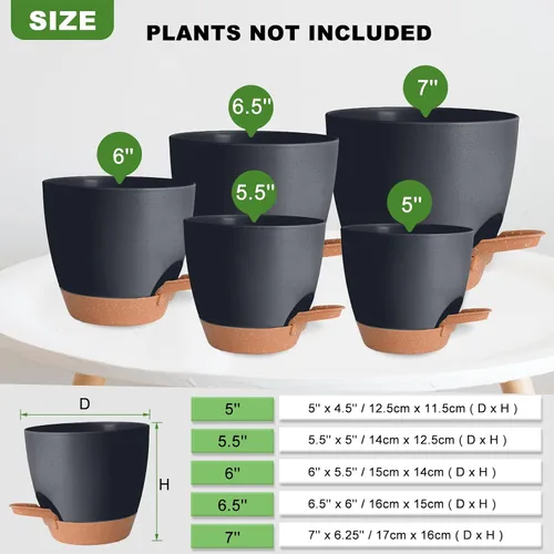 Vista 4 de Vanslogreen Macetas Paquete de 5, Macetas de 7/6.5/6/5.5/5 Pulgadas de Riego Automático con Agujeros de Drenaje para Plantas de Interior, Macetas