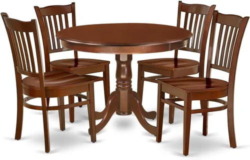 Vista 15 de HomeStock Juego de mesa de cocina de 5 piezas para 4 personas, incluye una mesa de comedor rectangular con hojas y 4 sillas Parson de tela de lino