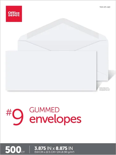 Vista 4 de Office Depot Sobres multiusos, #9 (3 7/8 pulgadas x 8 7/8 pulgadas), blanco, caja de 500, 77115