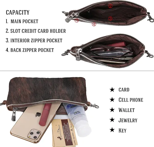 Vista 3 de Montana West Cowhair - Bolso cruzado de piel para teléfono celular cartera para mujer vaquera occidental pequeño bolso cruzado