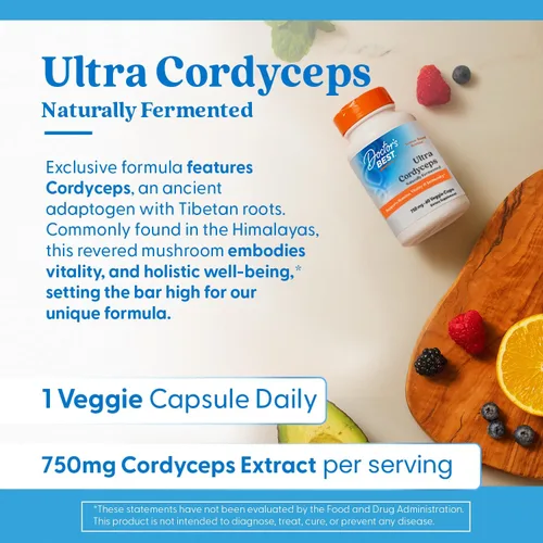 Vista 5 de Doctor's Best Suplemento Ultra Cordyceps - Cápsulas de hongos Cordyceps para hombres y mujeres, apoya la salud inmunológica, la energía