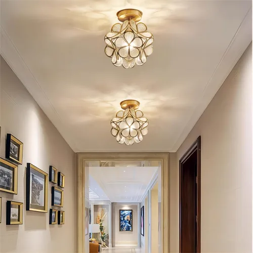 Vista 2 de Lámpara de techo de pétalos de 7.9 pulgadas, lámpara de techo de metal y vidrio estilo Tiffany con base E27 para pasillo, entrada, dormitorio