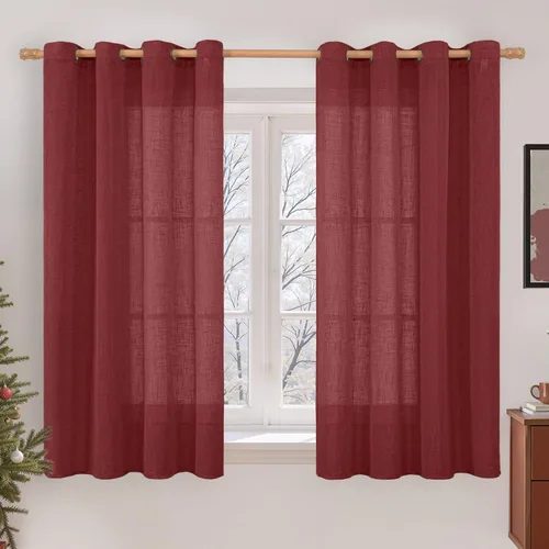 Vista 105 de LAMIT Cortinas de lino marrón caramelo para sala de estar, 84 pulgadas, de lino sintético, texturizado, filtrante de luz, paneles de privacidad