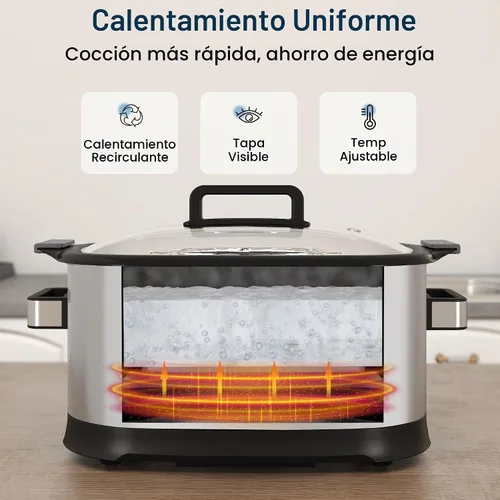 Vista 5 de Multicocina 11 en 1, horno asador de olla lenta de 6.5 cuartos de galón, olla multifuncional programable digital con temporizador, control