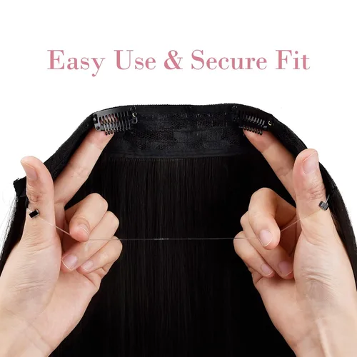 Vista 3 de REECHO - Extensiones de cabello con alambre invisible y con cintillo transparente, tamaño ajustable, clips seguros extraíbles, cabello lacio, diseño