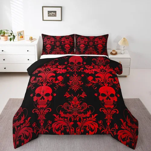 Vista 38 de Erosebridal Juego de ropa de cama damascada gótica para adultos, juego de edredón victoriano antiguo, edredón floral vintage gótico con diseño