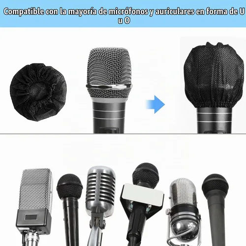 Vista 2 de SUNPRO 100 fundas desechables para micrófono, parabrisas sanitario no tejido para micrófono con banda de alta elasticidad, filtro pop acústicamente