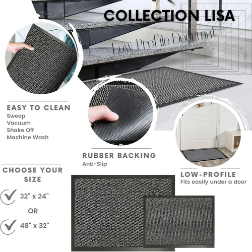 Vista 5 de Felpudo interior grande Lisa 48 L x 32 W Pulgada PP-PVC - Gris