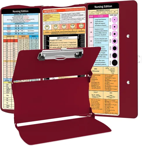 Vista 9 de Portapapeles plegable de enfermería: Portapapeles de enfermería médica con hojas de trucos de enfermería de aluminio, 3 capas, tamaño de bolsillo