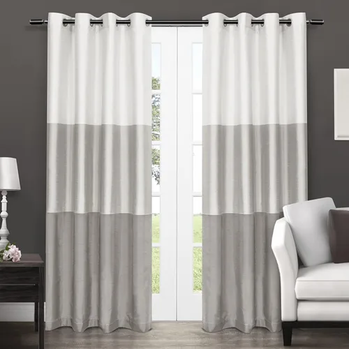 Vista 9 de Exclusive Home Curtains Chateau Rayed Sky Silk Grommet Top Top Curtain Panel Panel, 54x96, Pearl Black, 2 Count Perla negra