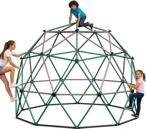 Vista 2 de Hapfan Domo de escalada de 6.5 pies de alto, gran gimnasio de la jungla para niños al aire libre, patio trasero, barras de mono en colores naturales