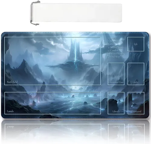 Vista 38 de Tapete de juego MTG cosido de alta calidad con zonas y respaldo de goma antideslizante, tapete de juego TCG para MTG y otros juegos de cartas, Dkt