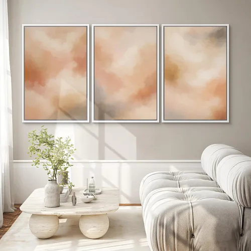Vista 309 de SIGNWIN Lienzo enmarcado para pared, juego de arte pastel con cadena montañosa, bosque, niebla, naturaleza silvestre, ilustraciones modernas, arte