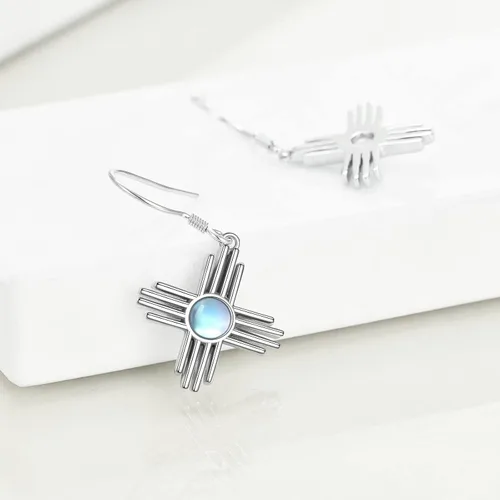 Vista 3 de TIGER RIDER Zia Sun Symbol - Aretes colgantes de plata de ley 925 con diseño de lobo y piedra lunaturquesaoro rosa, aretes colgantes de Nuevo