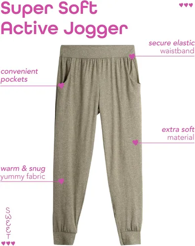 Vista 2 de Sweet Hearts Pantalones deportivos para niña, paquete de 3 pantalones deportivos con bolsillos, pantalones deportivos de cintura alta, 5-18