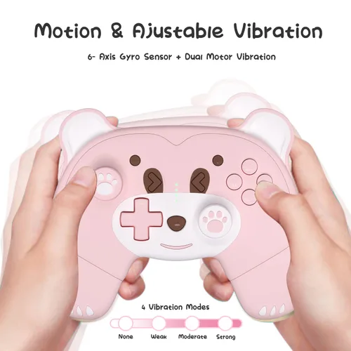 Vista 5 de Mytrix Pink Wireless Controller for Nintendo SwitchSwitch Lite Cute Pro Controller with Macro Wake-Up Headphone Jack Turbo Motion Vibration