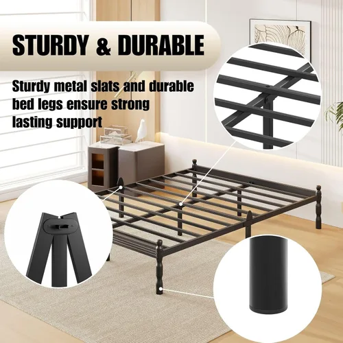 Vista 59 de 12 Inch Heavy Duty Black Metal Platform Bed Frame with Mattress Support, Twin Platform Bed Frame with Under Bed Storage, No Box Spring Needed, Easy