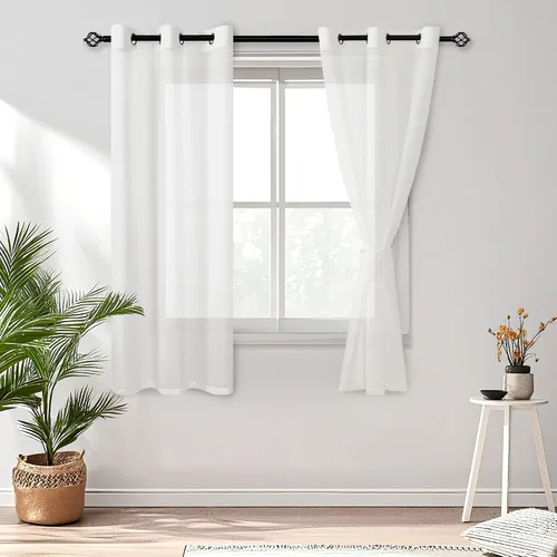 Vista 43 de DWCN Cortinas traslúcidas color verde frijol para sala de estar y dormitorio - Cortinas voile con aspecto de lino sintético con ojales en la parte