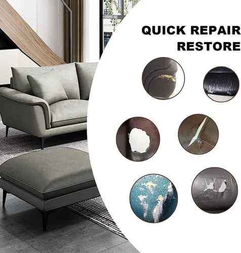 Vista 6 de Parche de reparación de cuero autoadhesivo, kit de cinta de reparación de piel de vinilo sintético para muebles, sofá, asientos de automóvil, Gris