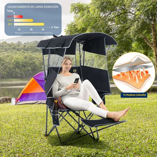 Vista 4 de Nice C Silla con toldo, silla de camping climatizada con batería, sillas de deportes al aire libre con sombra, sillas paraguas plegables con Paquete