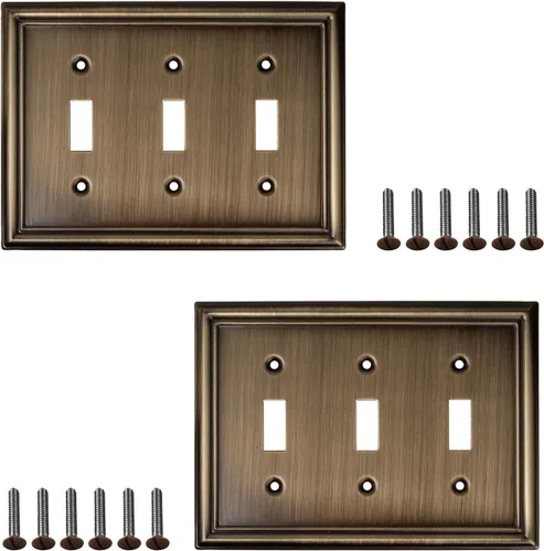 Vista 8 de Placas decorativas de latón antiguo biselado Tapas de enchufes eléctricos y interruptores Estilo: 1 banda en blanco (paquete de 4)