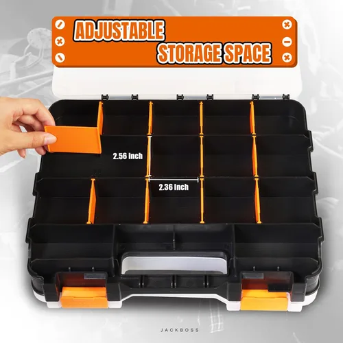 Vista 3 de Caja de herramientas con tapa transparente, caja organizadora de 34 compartimentos de doble cara con divisores extraíbles para herrajes, tornillos