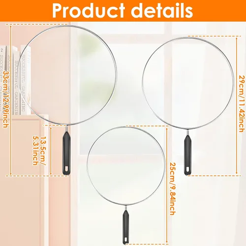 Vista 4 de Protector contra salpicaduras con mango, pantalla de malla de acero inoxidable, a prueba de salpicaduras, protector de salpicaduras de aceite