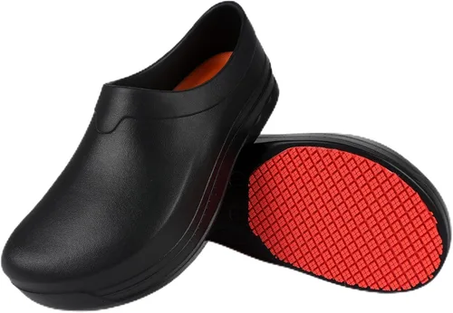 Vista 8 de LIPROFE Zuecos de trabajo antideslizantes negros para hombre, zapatos profesionales de chef, enfermera y jardinero, impermeables, resistentes al