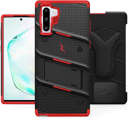 Vista 2 de Zizo Bolt Cover - Funda para Samsung Galaxy Note 10 y Kickstand y funda (negro/rojo)