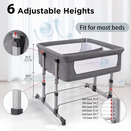 Vista 5 de Ihoming Moisés de noche individual para bebé, color gris, cuna, se fija a la cama, moisés doble para gemelos, bebés, recién nacidos, solución