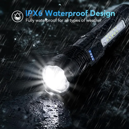 Vista 6 de JIJ Paquete de 3 linternas, linternas recargables de alto lúmenes, linterna LED de 7 modos con IP67 impermeable, linterna táctica de mano ajustable