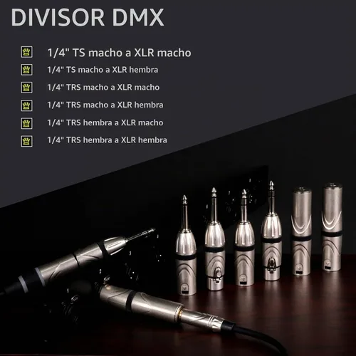 Vista 2 de Adaptador de audio de micrófono XLR a 1/4 de 0.250 in, divisor TRS a XLR hembra, conector estéreo de 0.250 in a convertidor de guitarra de 3 pines