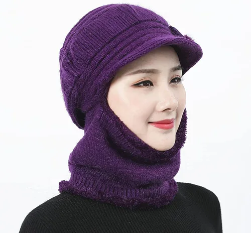 Vista 3 de Gorro de punto para mujer, cálido, elástico, suave, con protección de las orejas, con forro polar para mujer