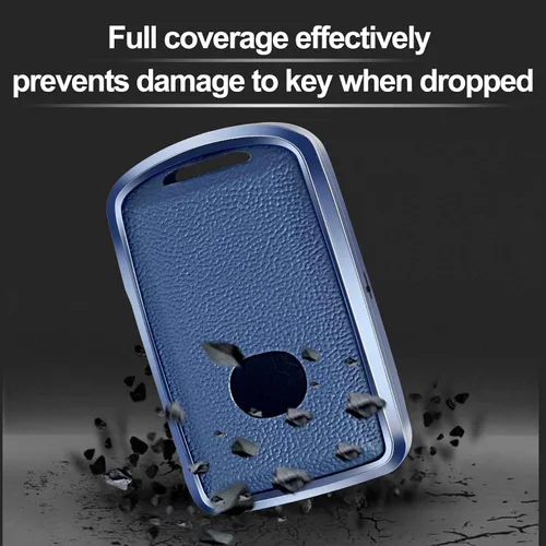 Vista 3 de Funda de cuero azul y marco de aluminio compatible con Mazda 3 6 CX-30 CX-5 CX-9 3/4 botón sin llave