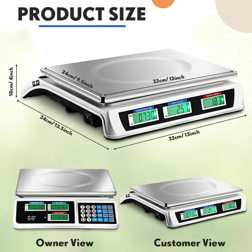 Vista 2 de Báscula comercial de alimentos con peso digital para alimentos, cálculo electrónico de precios, báscula precisa de productos de carne con pantalla