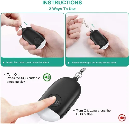 Vista 2 de Safesound Personal Alarm Siren Song 1-Pack - Alarma de Autodefensa de 130dB Llavero con Linterna LED de Emergencia - Dispositivos de Protección