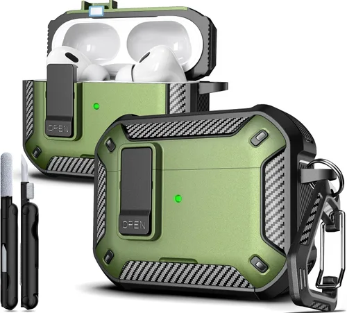 Vista 140 de R-fun Funda de carga compatible con AirPods de 2ª generación 2019, 1ª generación 2016, protección completa contra caídas, tapa desplegable