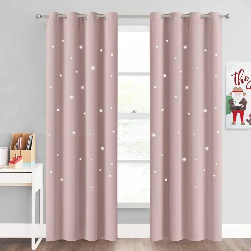 Vista 32 de NICETOWN - Cortinas de oscurecimiento de habitación con estrellas en rosa bebé, de 45 pulgadas de largo para dormitorio de niñas, cortinas