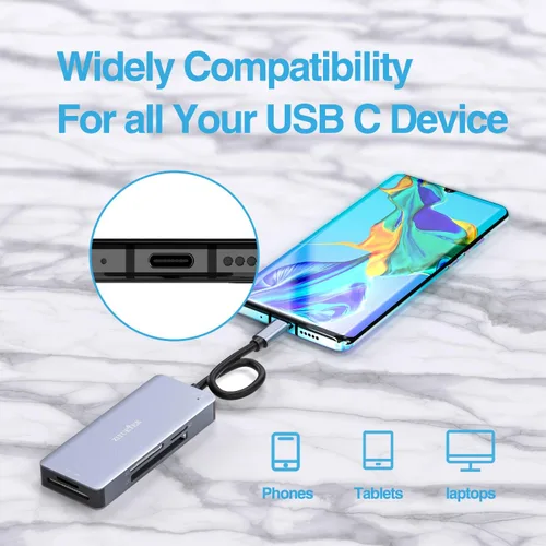 Vista 4 de Lector de Tarjetas SD USB C, Lector de Memoria Thunderbolt 3 de 5 en 1 de Aluminio para CF, SD/SDHC, TF/Micro SD/MS/M2, Tarjeta CompactFlash