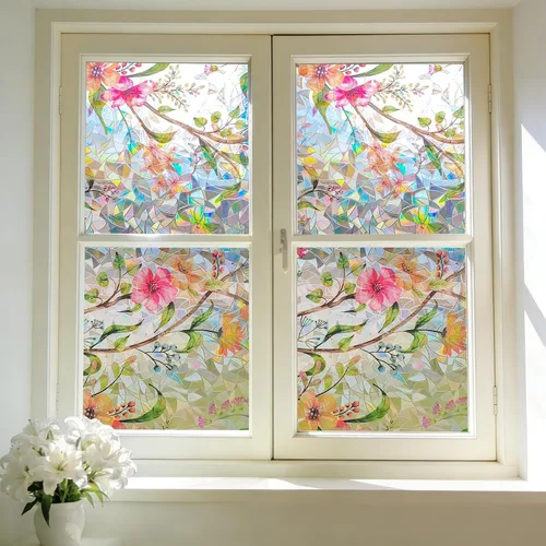 Vista 14 de Hilarious - Película de privacidad arcoíris para ventana, vinilo para ventanas manchadas, calcomanías decorativas 3D removibles, película tintada